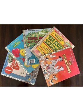Vintage Little Golden Books Sesame Street Disney Bundle 5 Books